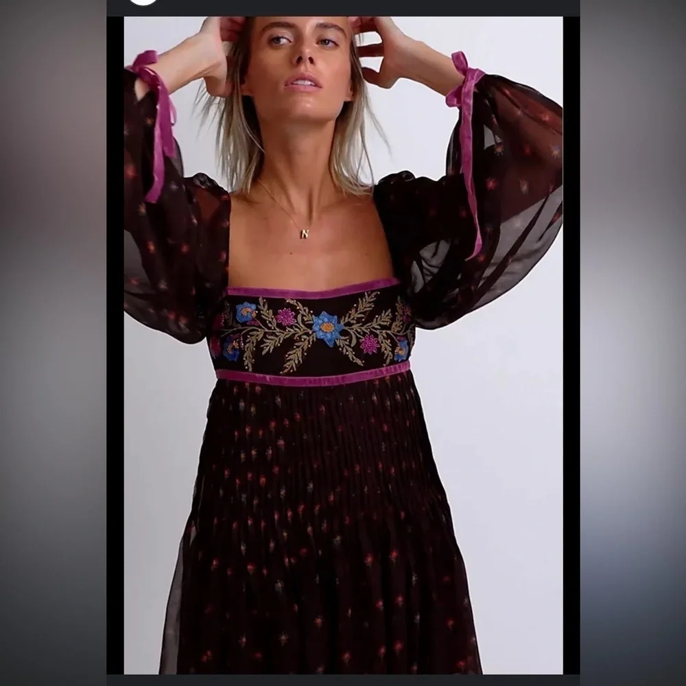 NWT Free People boho fall‎ Mini Dress Floral Embellished Embroidered